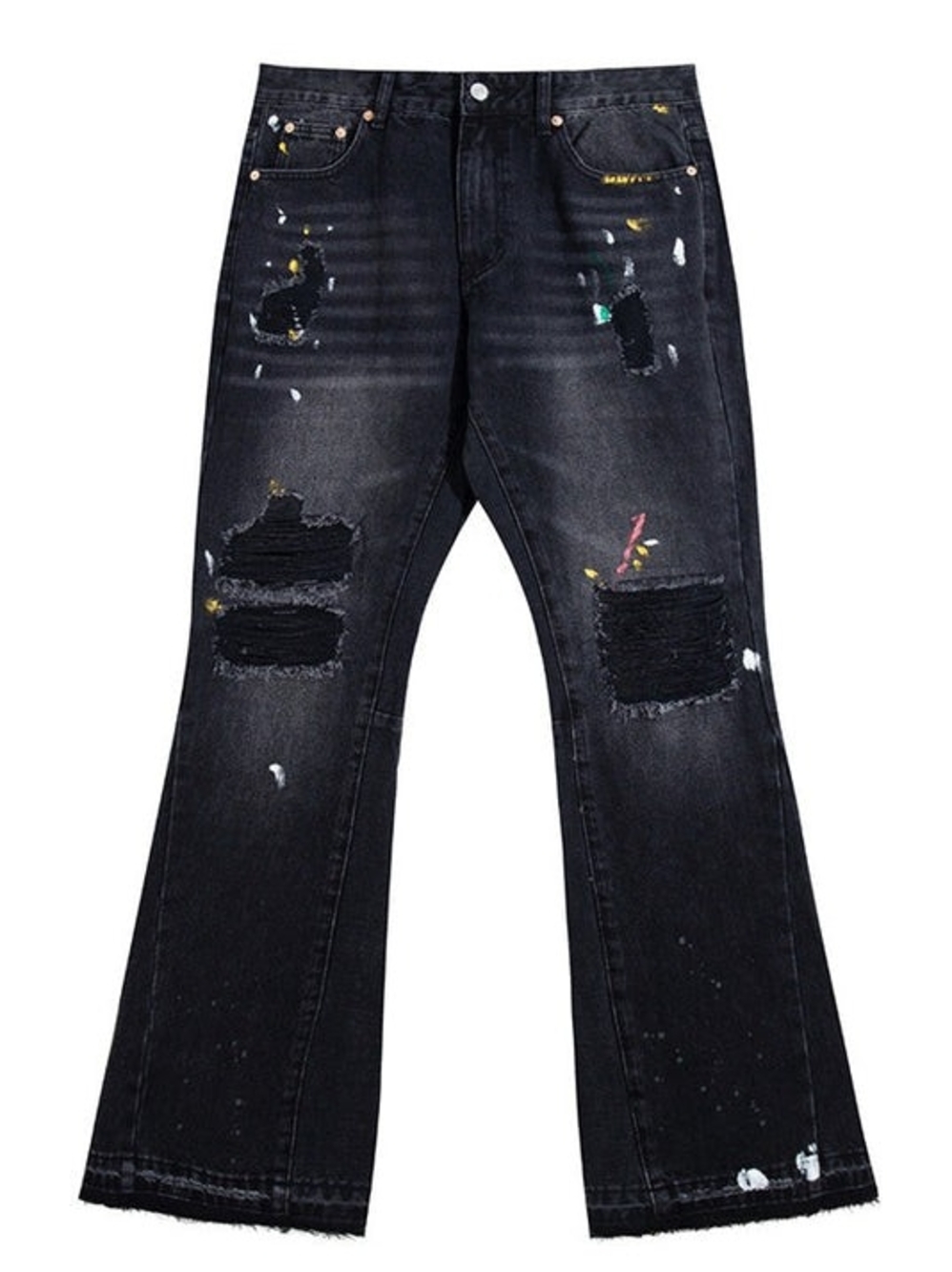 Gallery Dept Black Distressed Flare Jeans with Paint Splatter